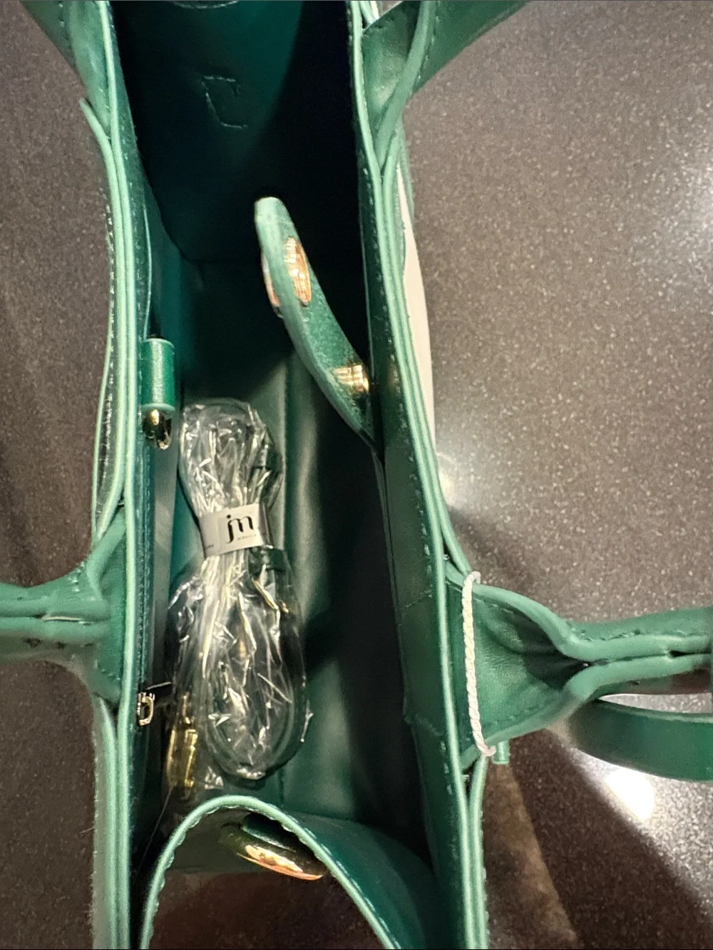 Structured Two-Tone Satchel Bag in Dark Green and Cream